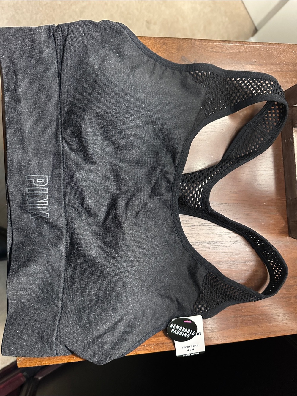 PINK Victoria's Secret Black Mesh Racerback Sports Bra